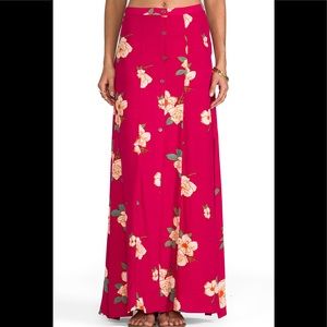 MINKPINK Fuschia Floral Maxi Button Skirt